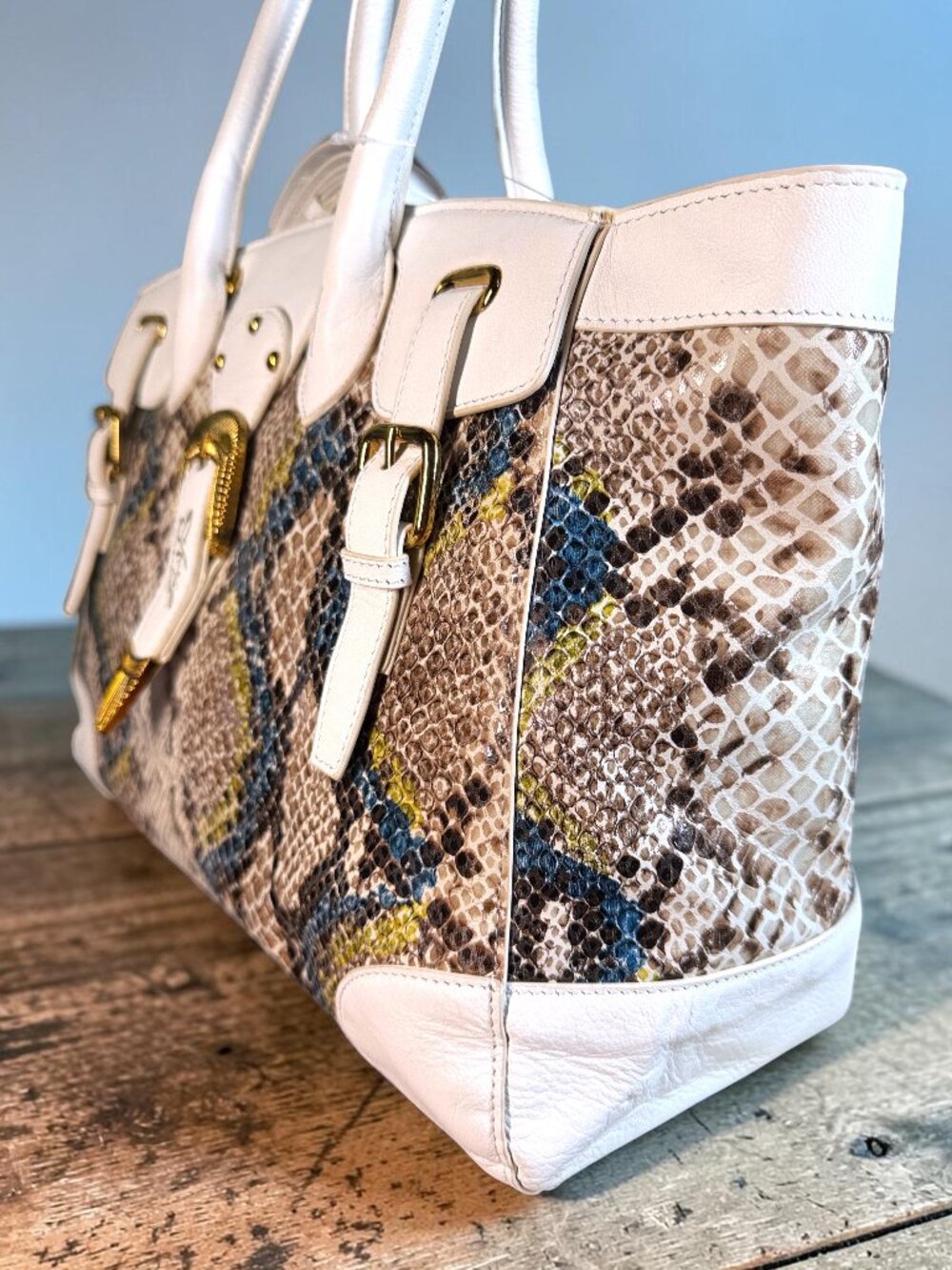 Sharif 1827 Studio Leather and Snake Foil Top Handle Shoulder Bag - SAMPLE BAG - Picture 5 of 15